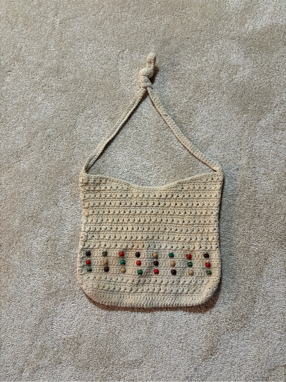131) Handmade Crochet Boho Shoulder Bag Colorful Beaded Detail